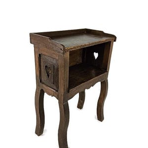 antique French country 19th century Oak  Bedside table nightstand 19th century Heart detail