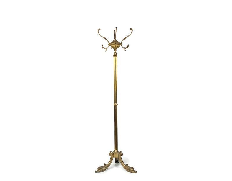 Porte-Manteau D'entrée En Forme D'arbre Sur Pied Laiton Régence D'hollywood, Base De Poisson Italienne, Accroche-Regard Magnifique