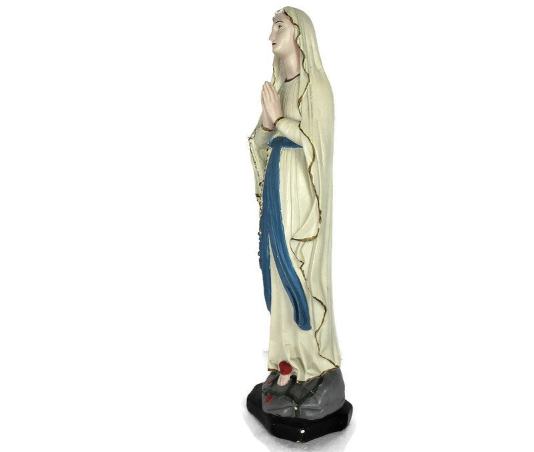 Vintage French Virgin Mary Madonna Our Lady of Lourdes Plaster Statue ...