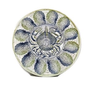 Large French Oyster Seafood Cockquilles serving Plate Porcelain Faience Sarreguemines vintage gorgeous
