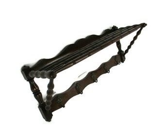 Hand Carved Wood  Wall Shelf Coat Hat Kitchen Rack Bobbin Pieces Edwardian Barn Country style