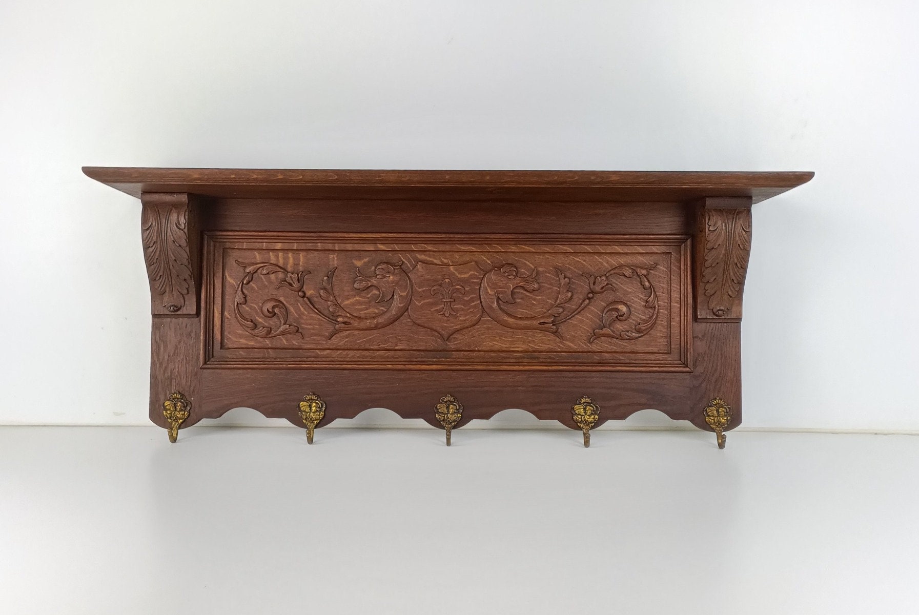 Etched Rack Gorgeous Antique Carved Wood Coat Hat Rack Ornate Etched Hand Carved ...