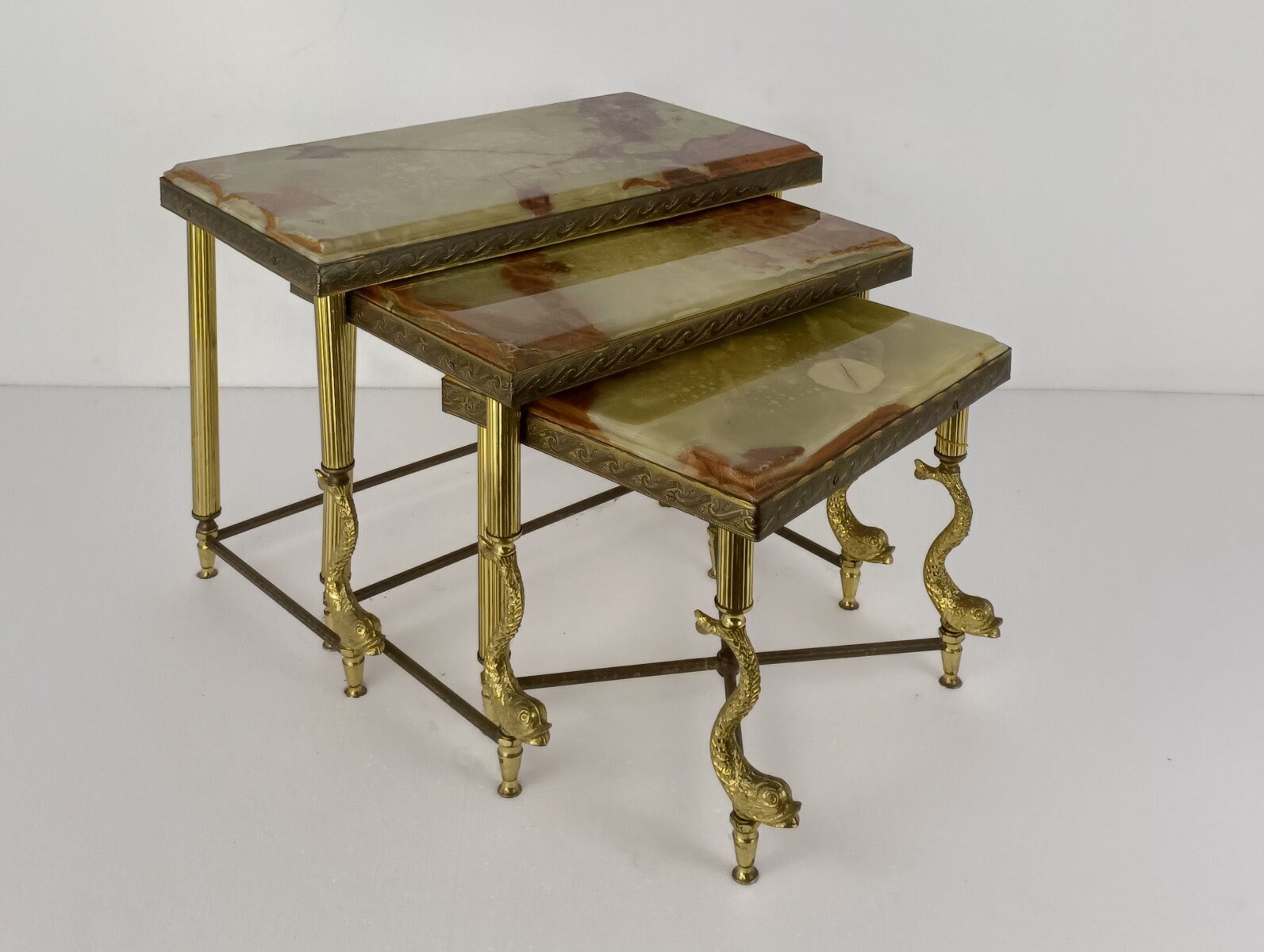 Tables That Stack Set of 3 Nesting Stacking Tables Hollywood Regency Ornate Brass Fish ...