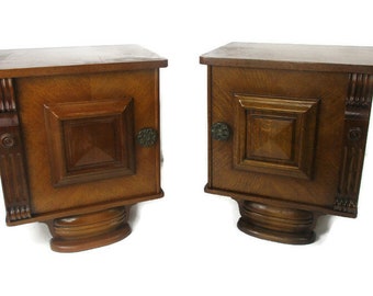 Pair Couple Antique  Nightstands End tables Dresser 20s 30s Vanity Cabinets Funky Art Deco Nouvau