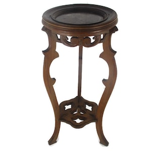 Hand Carved Wood Marble Top 2 Tier Plant Flower Bonsai Stand Side Table Pedestal