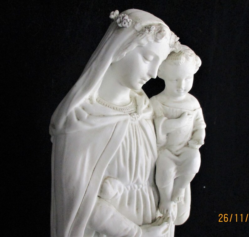 Large French Antique 1900 Bisque Statue Virgin Mary Our Lady Madonna ...
