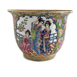 Vintage chinesisches Porzellan Emaille Koi Fisch Schüssel Pflanzer Vase Cachepot Familie Rose Wunderschöne kleine