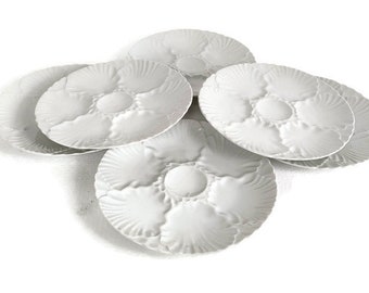 Set of 6 Oyster Plates Porcelaine White Germany Waldsassen Bareuther Bavaria Vintage