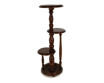 Vintage 3 Tier Pedestal Table Plant Stand Side Table Hand Carved wood  Farmhouse style