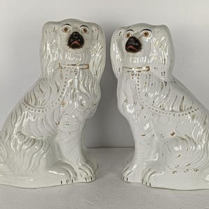 Antique Couple Pair Staffordshire Mantlepiece Wally Spaniel Dogs Porcelain  large