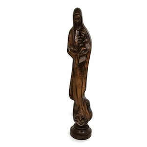 wooden statue sculpture vintage carved wood Virgin Mary Madonna with Infant Tenderness