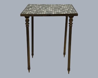 Vintage Brass Legs Mosaic Ceramic Tiles Top Small Side Occasional Wine Table Retro Funky