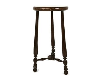 Vintage Wood Side Occasional Table Pedestal Plant Stand Two Tier Barn Country