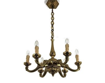 Art Nouveau antik ljuskrona hammare koppar 6 ljus Vacker armatur