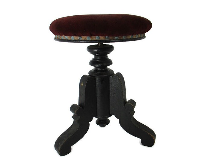 Edwardian Style Piano Bench Chair Stool Wood Fabric Antique Etsy