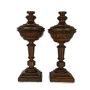 Pair Large Antique Hand Carved Wood Reclaimed Corbels spindles Architectural Finial Salvaged Beautiful