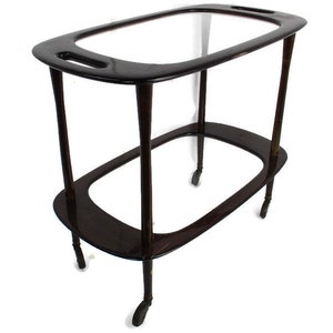 Bar Cocktail Thee Tuinwagen Trolley Mid Century Modern Ovaal Houten Glazen Blad