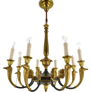 Bronze Doré Brass Antique Art Nouveau empire Chandelier France 8 lights Gorgeous