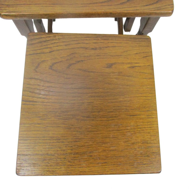 Set of 3 Wood Stacking Nesting Tables Vintage Mid Century Oak