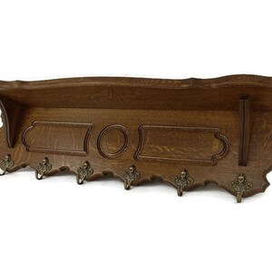 XL madera tallada a mano roble francés abrigo sombrero cocina pasillo estante antiguo magnífico elegante