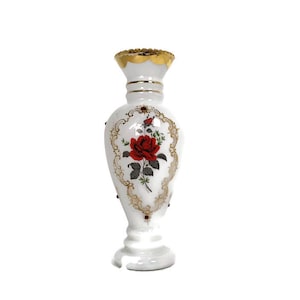 vintage vase cased glass white red Roses stones Large