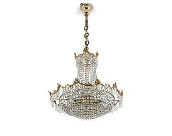 Stunning French Chandelier Bag Wedding Bronze doré Crystal 9 lights Ornate Vintage