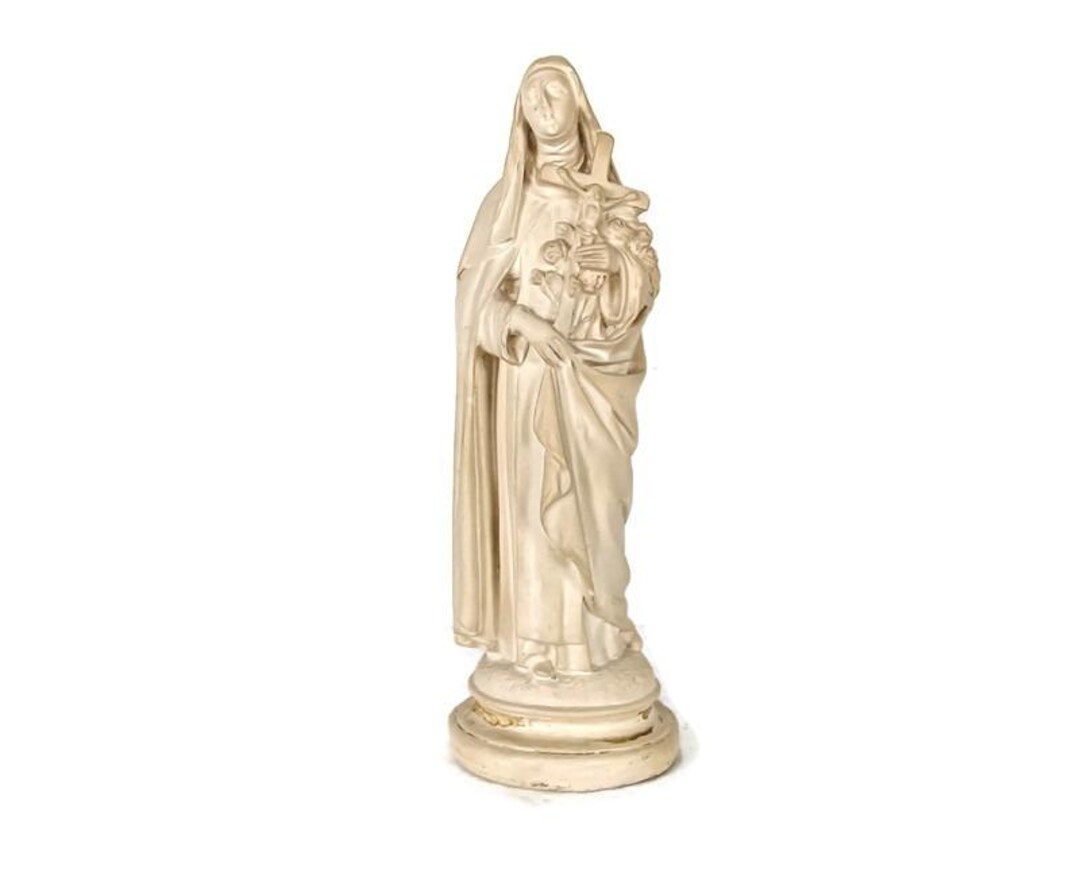 Statue Plaster St Therese Lisieux Little Flower of Jesus White Vintage ...