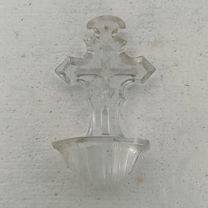 lovely vintage  antique holy water font vessel art glass Crucifixion wall hanging
