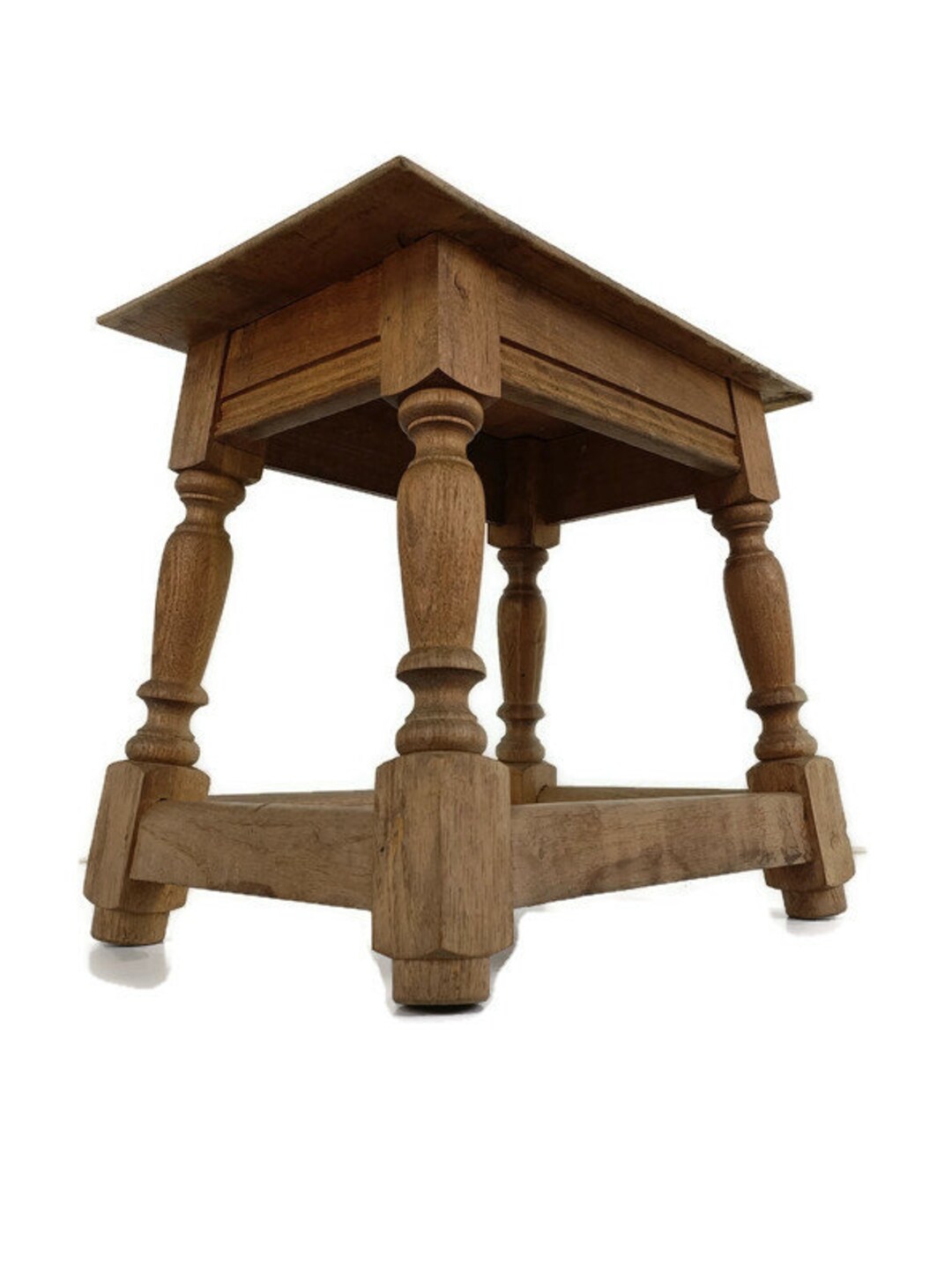 Antique Barn Style Side Table Stool Oak Carved Wood Crutch Pedestal ...