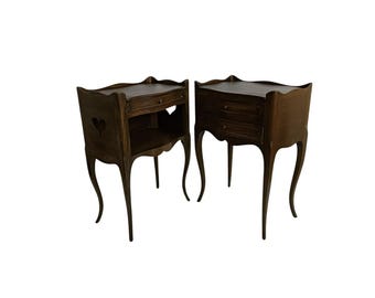 Pair of French Louis XV Style Nightstands with Heart Cutout Detail