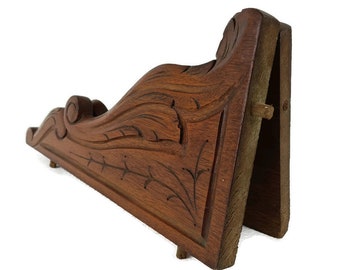 Pair Corbels Hand Carved Wood  Pediment Ornate Finial Architectural Brackets Finials