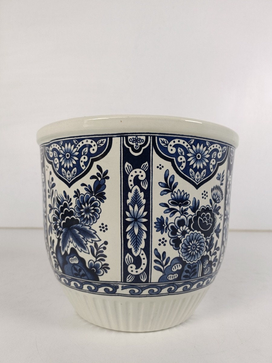 Vintage Boch Royal Sphinx Delfts Blue White Flower Pot Jardiniere