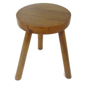Vintage Hand Carved wood Tripod Milking Stool Pedestal Table Pedestal Barn Style
