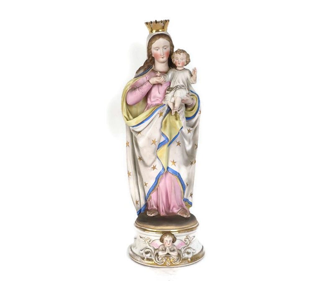 L French Antique Bisque Statue Virgin Mary Lady Madonna Infant ...
