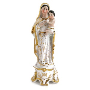 Antigua 1900 Vieux Paris Porcelana Bisque Estatua Virgen María Virgen con Niño Hermoso