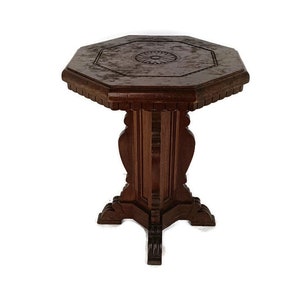 Side Table Ornate Carved Wood Vintage Occasional Pedestal Plant Bonsai stand