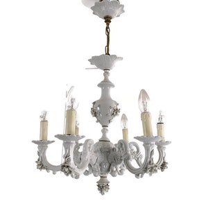 Capodimonte Porcelain Chandelier 6 arm Lights, white, Marked, very special, vintage