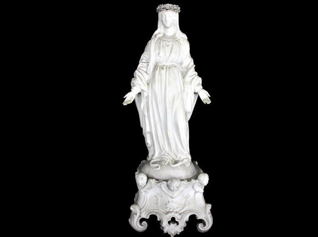 French Antique 1900 Bisque Statue Virgin Mary Our Lady Infant Flower ...