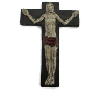 L Mid Century Modern Ceramic Crucifix era Rogier Vandeweghe Amphora Belgium Style
