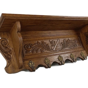 Madera tallada a mano abrigo de roble francés sombrero cocina pasillo antiguo ornamentado estante