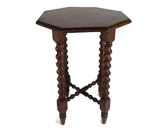 Guéridon octogonal en bois sculpté à la main plante fleur bonsaï support table d'appoint orge torsadé style grange