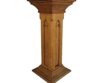 Gothic Antique Wooden Ornate Side Display Table Pedestal Plant Stand Church Chapel Oak 19th century