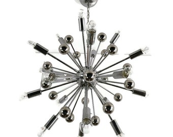 Impressionnant lustre moderniste Spoutnik 20 lumières en métal chromé Pop Art vintage