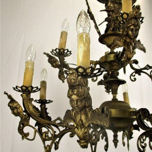 Large French Impressive 12 Arms Lights Castle Medusa Chandelier Lion Heads HTF image 6