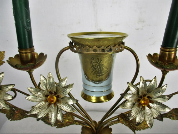 Brass Hollywood regency Floral Candle Holder Candelabra 4 arm Karlsbader Planter