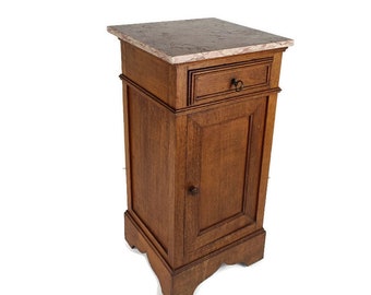 Table de chevet ancienne Art Déco Art Nouveau avec dessus en marbre, Table de chevet de style campagnard