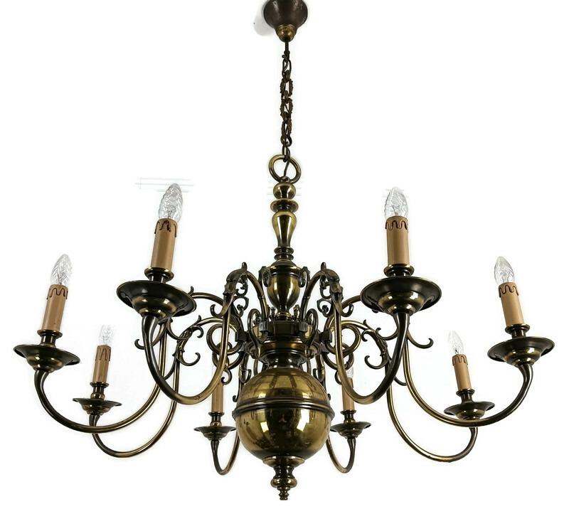xl Lustre Fleuri Hollandais Flamand 8 Lumières, Bras Magnifique De Style Ferme Vintage Grange Poisson Aigles