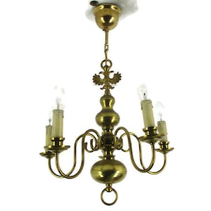Chandelier 5 Lights Arms Brass Flemish Dutch MId Century Farm Country Style