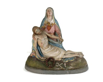ピエタ ポリクローム 教会像 アンティーク 石膏 聖母マリア マドンナ イエス XL アンティーク