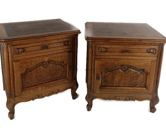 Pair of Nightstands End Tables Cabinets Louis XV style Ornate carved wood Vintage WOW